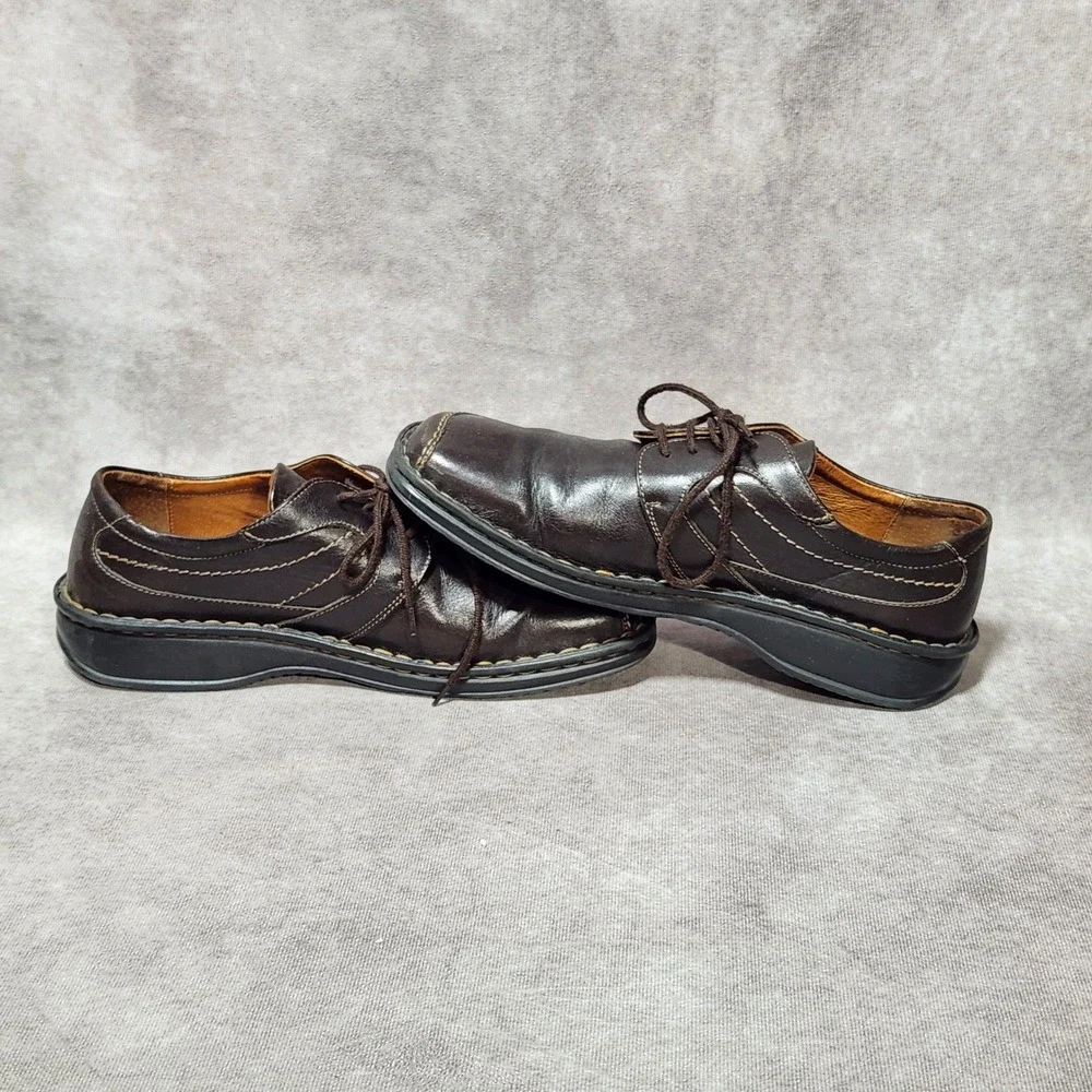 Josef Seibel Brown Leather Lace Up Oxford Shoes Women 39 Square Toe Comfort Flat